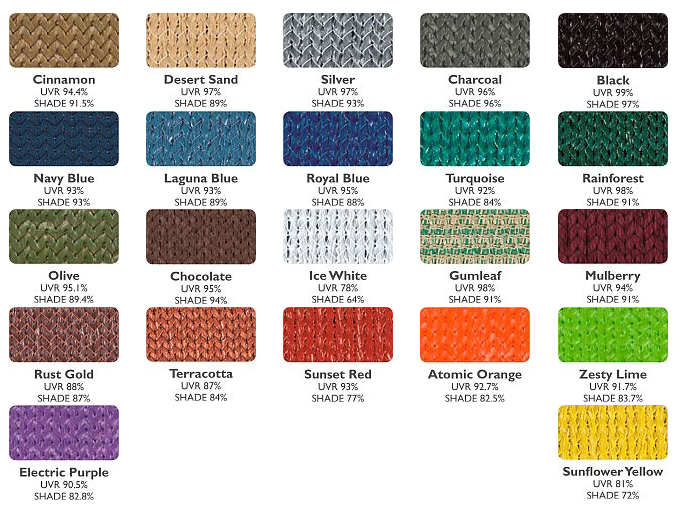 Shade Sail Colour Chart